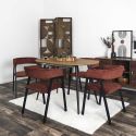 Lot de 4 fauteuils de table design en métal et velours côtelé coloris terracotta - AMORY