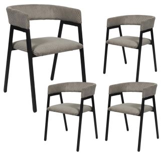 Lot de 4 fauteuils de table design en métal et velours côtelé coloris taupe - AMORY