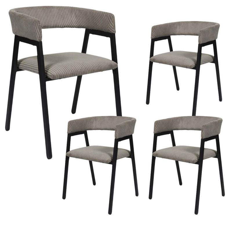Lot de 4 fauteuils de table design en métal et velours côtelé coloris taupe - AMORY