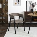 Lot de 4 fauteuils de table design en métal et velours côtelé coloris taupe - AMORY