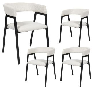 Lot de 4 fauteuils de table design en métal et velours côtelé coloris crème - AMORY