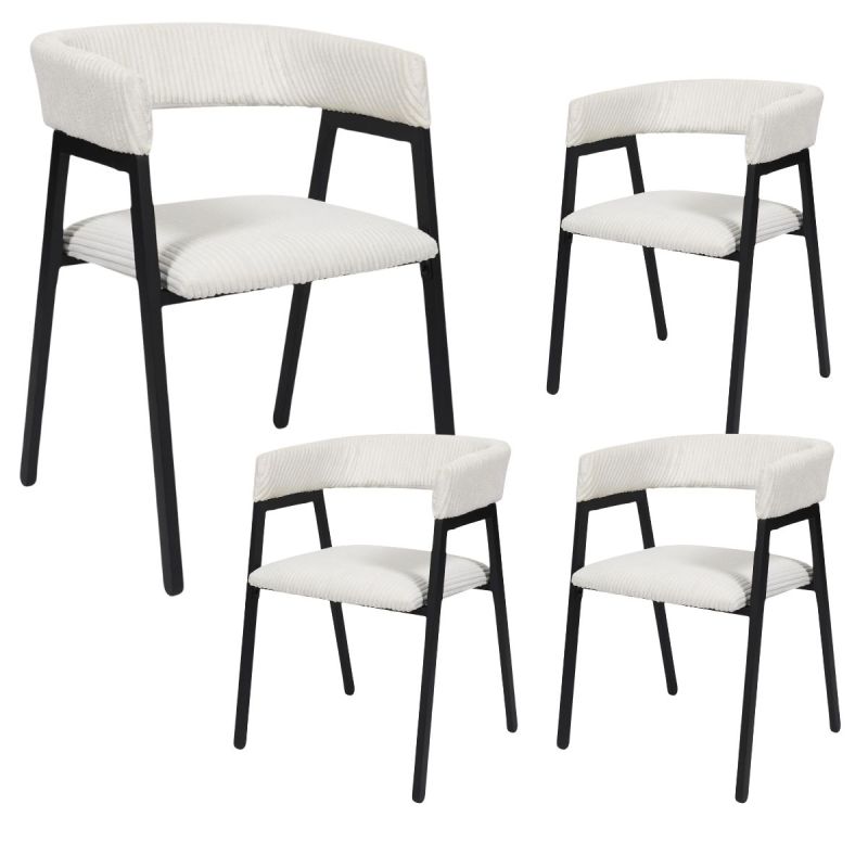 Lot de 4 fauteuils de table design en métal et velours côtelé coloris crème - AMORY