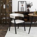 Lot de 4 fauteuils de table design en métal et velours côtelé coloris crème - AMORY