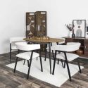 Lot de 4 fauteuils de table design en métal et velours côtelé coloris crème - AMORY