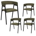 Lot de 4 fauteuils de table design en métal et velours côtelé coloris vert - AMORY
