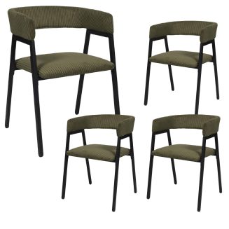 Lot de 4 fauteuils de table design en métal et velours côtelé coloris vert - AMORY