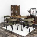Lot de 4 fauteuils de table design en métal et velours côtelé coloris vert - AMORY