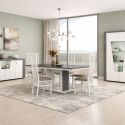 Séjour complet buffet + table repas + vitrine 2 portes blanc et imitation granit gris - NEWELL