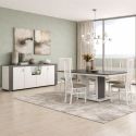 Ensemble séjour buffet et table repas blanc et imitation granit gris - NEWELL
