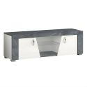 Ensemble salon complet table basse + meuble TV + 2 vitrines blanc et imitation granit gris - NEWELL