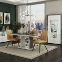 Séjour complet buffet + table repas + vitrine 2 portes blanc et imitation granit gris - NEWELL
