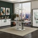 Séjour complet buffet + table repas + vitrine 2 portes blanc et imitation granit gris - NEWELL