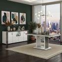 Ensemble séjour buffet et table repas blanc et imitation granit gris - NEWELL