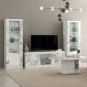 Ensemble salon complet table basse + meuble TV + 2 vitrines blanc et imitation marbre - ETOLIS