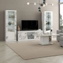 Ensemble salon complet table basse + meuble TV + 2 vitrines blanc et imitation marbre - ETOLIS