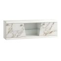 Ensemble salon complet table basse + meuble TV + 2 vitrines blanc et imitation marbre - ETOLIS