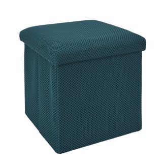Pouf coffre carré pliable en tissu texturé maille 3D bleu - ELECTRON