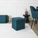 Pouf coffre carré pliable en tissu texturé maille 3D bleu - ELECTRON