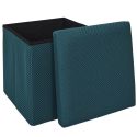 Pouf coffre carré pliable en tissu texturé maille 3D bleu - ELECTRON