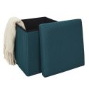 Pouf coffre carré pliable en tissu texturé maille 3D bleu - ELECTRON