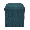 Pouf coffre carré pliable en tissu texturé maille 3D bleu - ELECTRON