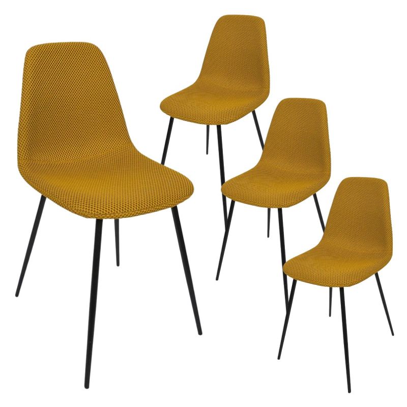 Lot de 4 chaises en tissu texturé maille 3D jaune - ELECTRON