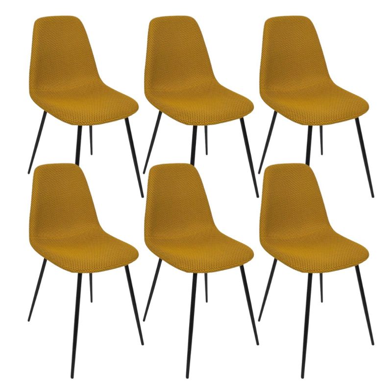 Lot de 6 chaises en tissu texturé maille 3D jaune - ELECTRON