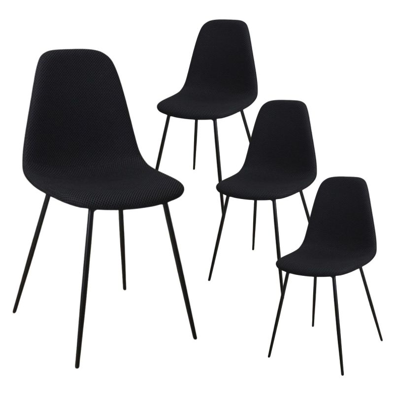 Lot de 4 chaises en tissu texturé maille 3D noir - ELECTRON
