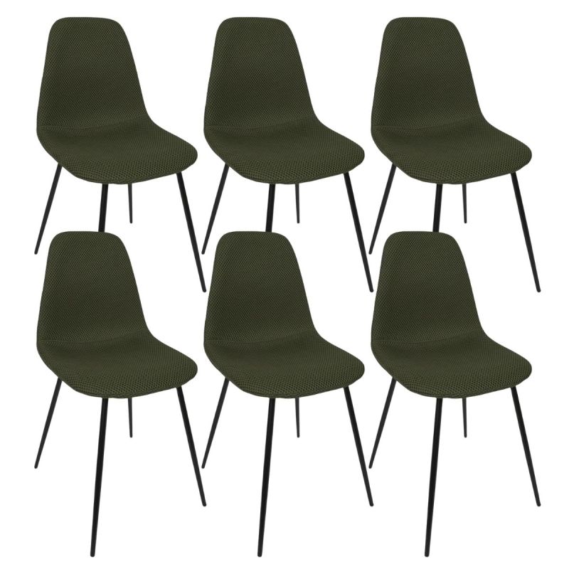 Lot de 6 chaises en tissu texturé maille 3D kaki - ELECTRON