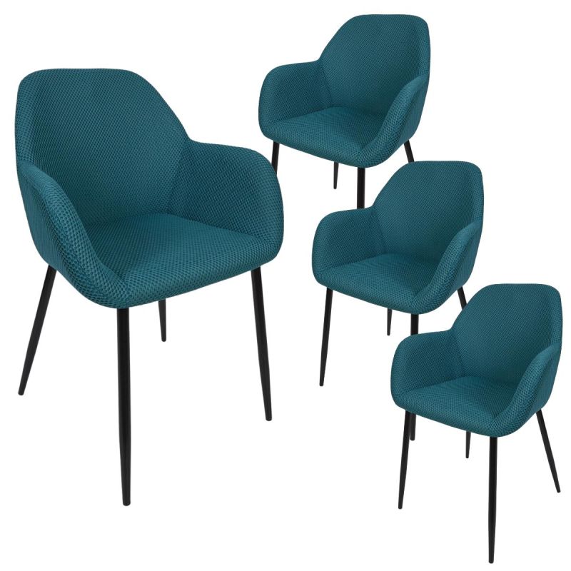 Lot de 4 fauteuils de table en tissu texturé maille 3D bleu - ELECTRON