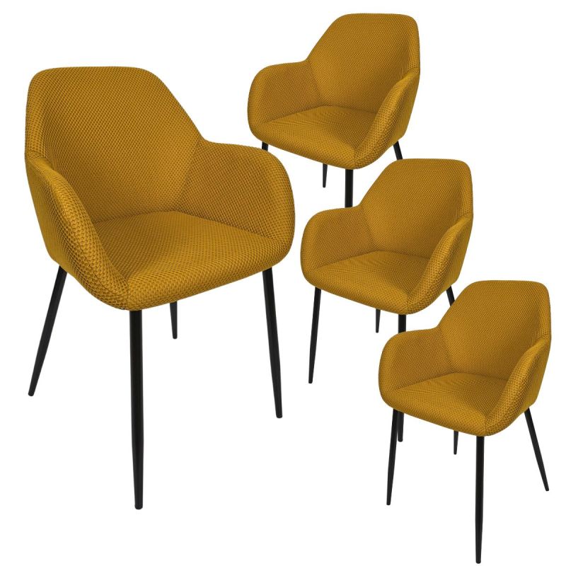 Lot de 4 fauteuils de table en tissu texturé maille 3D jaune - ELECTRON