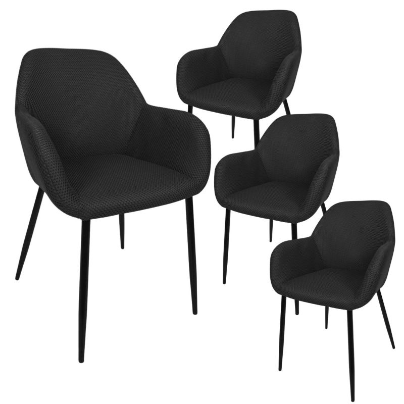 Lot de 4 fauteuils de table en tissu texturé maille 3D noir - ELECTRON