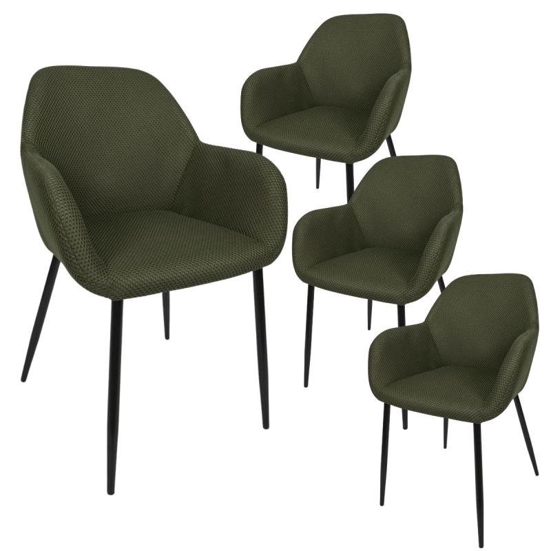 Lot de 4 fauteuils de table en tissu texturé maille 3D kaki - ELECTRON