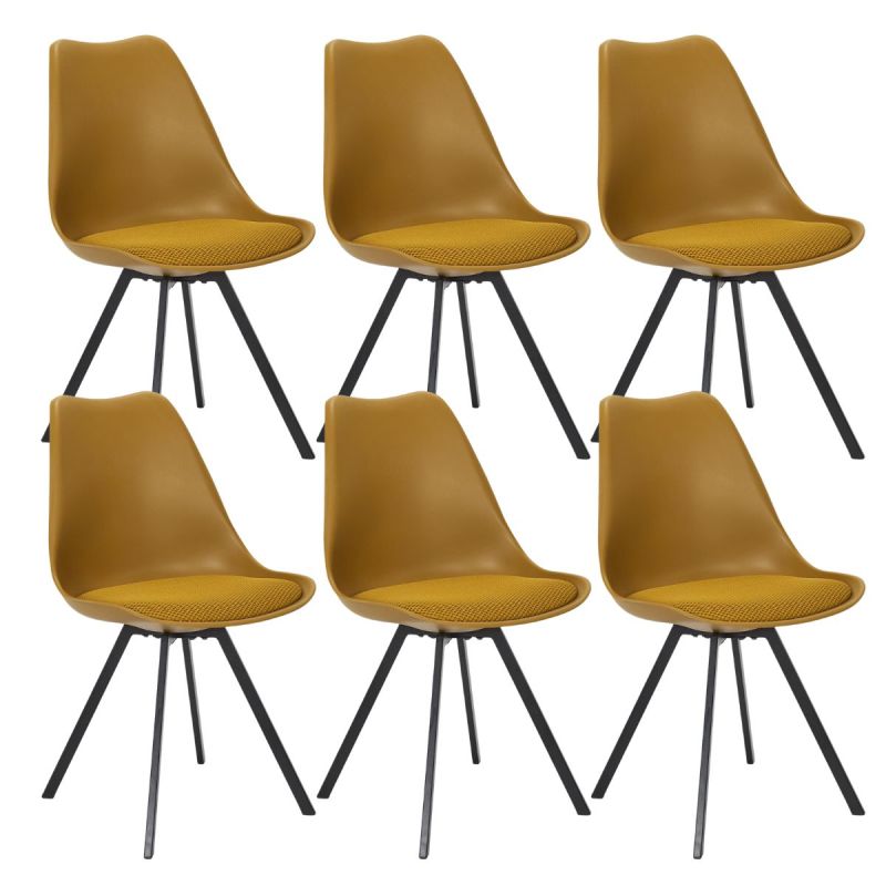 Lot de 6 chaises coque plastique et coussin en tissu texturé maille 3D jaune - ELECTRON