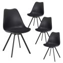 Lot de 4 chaises coque plastique et coussin en tissu texturé maille 3D noir - ELECTRON