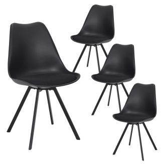 Lot de 4 chaises coque plastique et coussin en tissu texturé maille 3D noir - ELECTRON