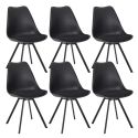 Lot de 6 chaises coque plastique et coussin en tissu texturé maille 3D noir - ELECTRON