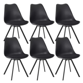 Lot de 6 chaises coque plastique et coussin en tissu texturé maille 3D noir - ELECTRON