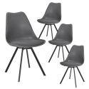 Lot de 4 chaises coque plastique et coussin en tissu texturé maille 3D gris - ELECTRON