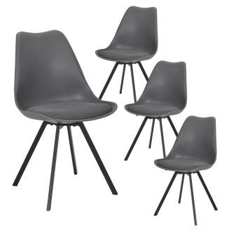 Lot de 4 chaises coque plastique et coussin en tissu texturé maille 3D gris - ELECTRON