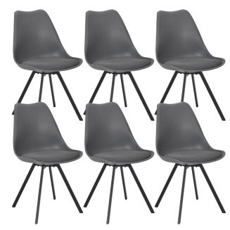Lot de 6 chaises coque plastique et coussin en tissu texturé maille 3D gris - ELECTRON