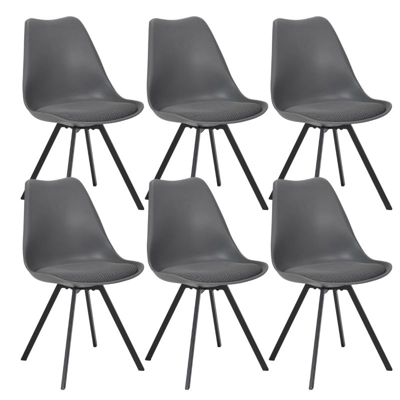 Lot de 6 chaises coque plastique et coussin en tissu texturé maille 3D gris - ELECTRON