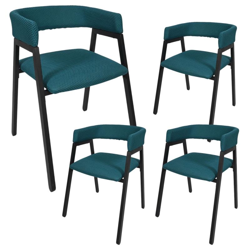 Lot de 4 fauteuils design de table en tissu texturé maille 3D bleu - ELECTRON