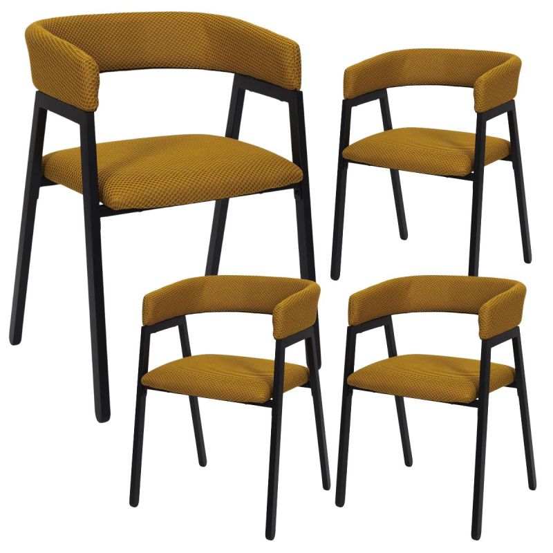 Lot de 4 fauteuils design de table en tissu texturé maille 3D jaune - ELECTRON