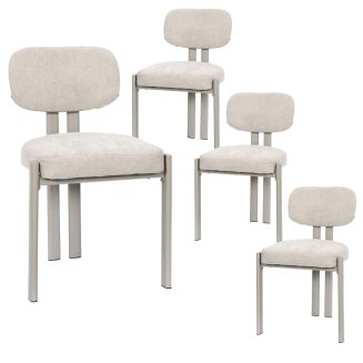 Lot de 4 chaises assise et dossier rembourré et tissu toucher doux beige pieds métal design - STUBBY