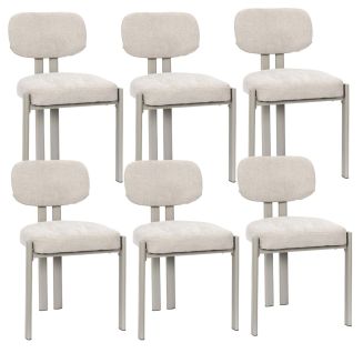 Lot de 6 chaises assise et dossier rembourré et tissu toucher doux beige pieds métal design - STUBBY