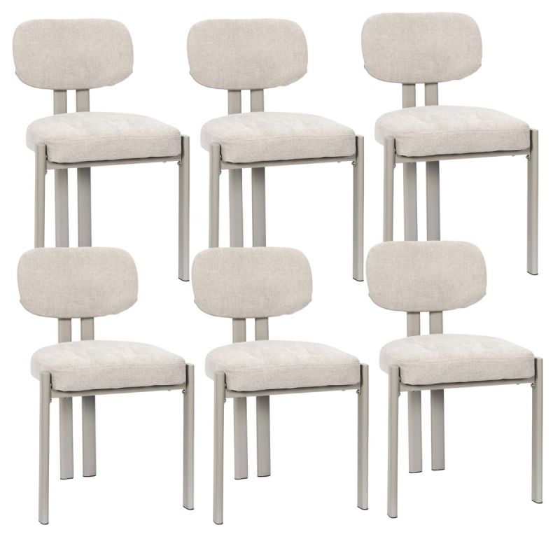 Lot de 6 chaises assise et dossier rembourré et tissu toucher doux beige pieds métal design - STUBBY
