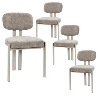 Lot de 4 chaises assise et dossier rembourré et tissu toucher doux taupe pieds métal design - STUBBY