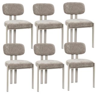 Lot de 6 chaises assise et dossier rembourré et tissu toucher doux taupe pieds métal design - STUBBY