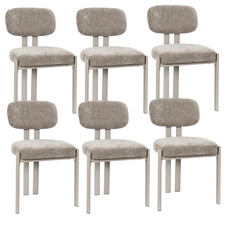 Lot de 6 chaises assise et dossier rembourré et tissu toucher doux taupe pieds métal design - STUBBY